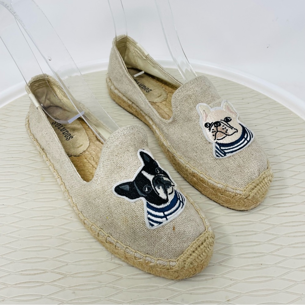 Soludos French Bulldog Flats Dog Espadrilles Size 6 Boston Terrier Shoes